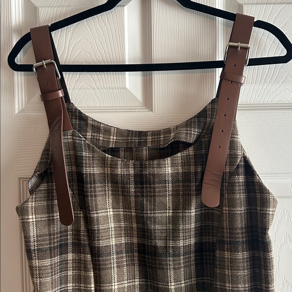 Plaid Sleeveless Dress with Brown Straps - Picture 12 of 13